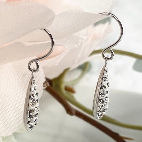 Sterling Silver White Crystal Droplet Earrings - Picture 3 of 8